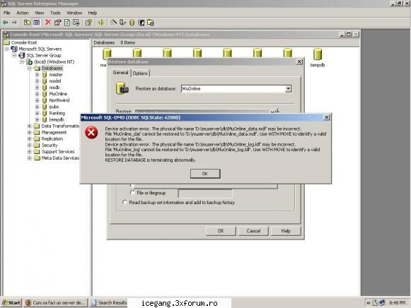 cum faci server muonline uite care eroare